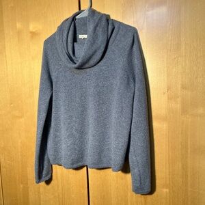 Long Sleeve Cowl Neck Sweater Blue/ Gray Size L Cashmere Garnet Hill